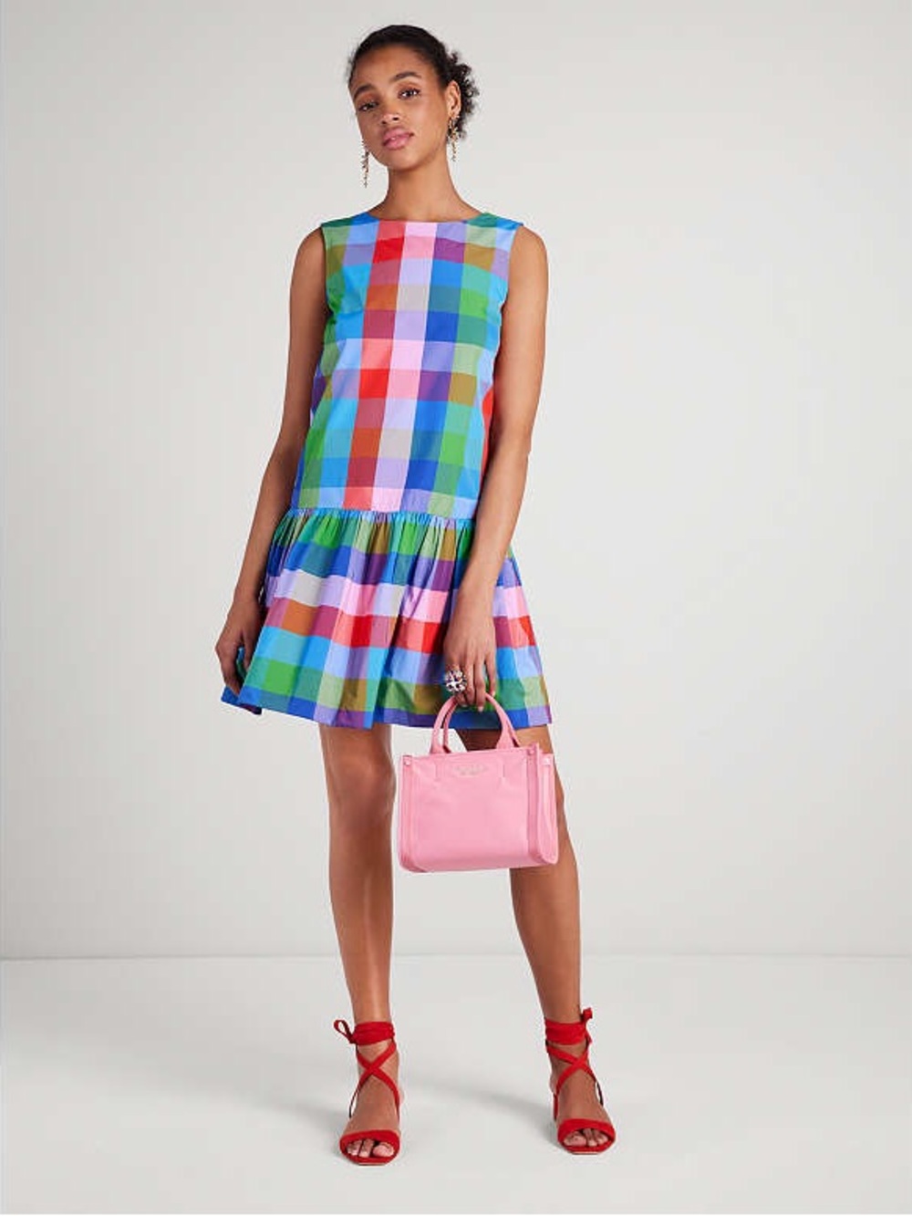 ♠️NWT♠️ kate spade Madras Taffeta Shift Mini Dress, Multicolor Fit-and-Flare - Picture 5 of 10